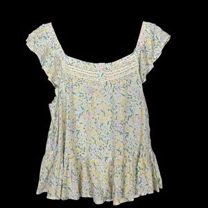 Lucky Brand Floral Print Flutter Sleeve Ruffled Tank size Small